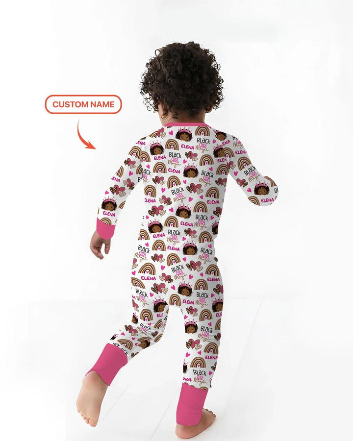 Black Girl Magic Custom Name Bamboo Two Piece Long Sleeve Pajama Set