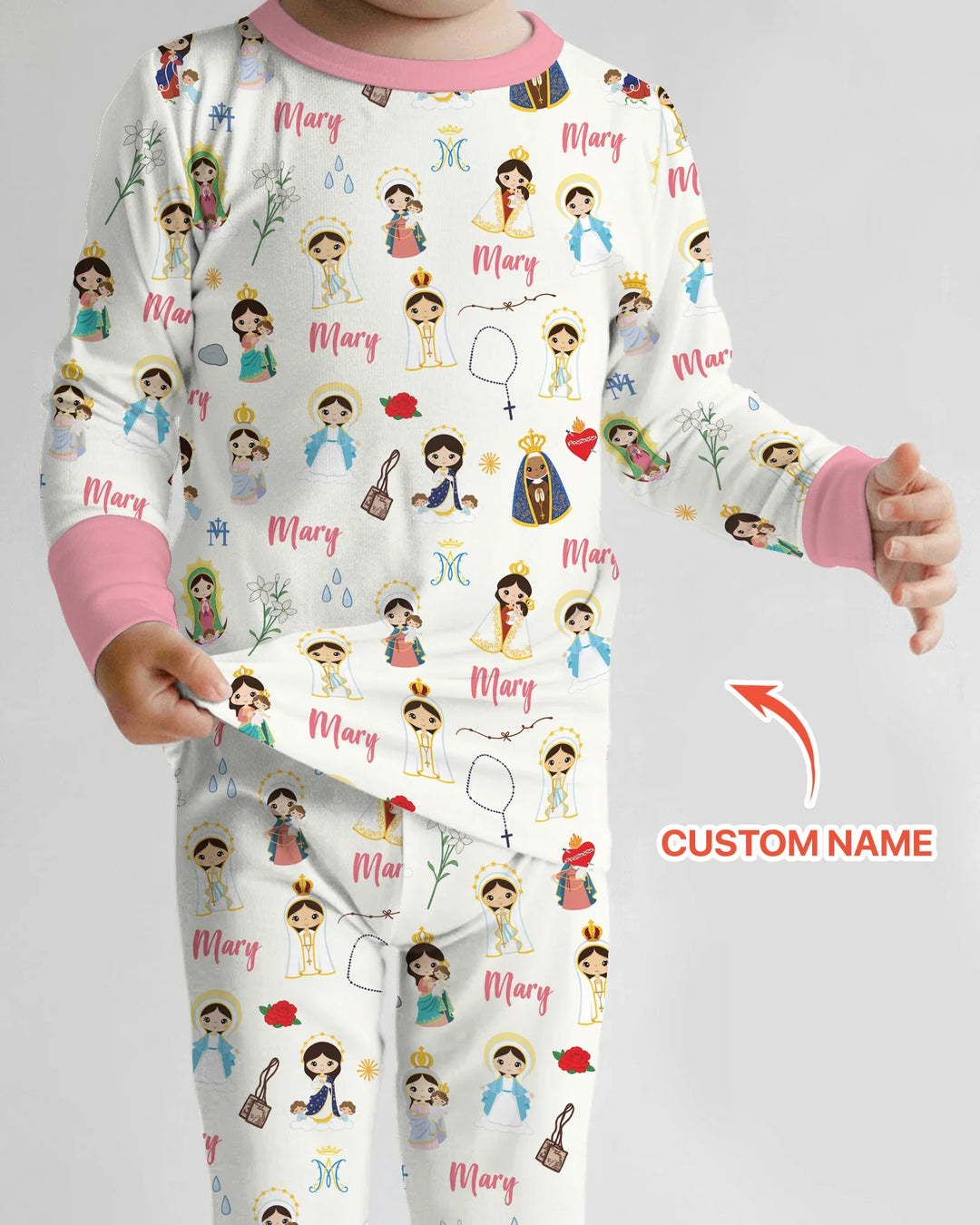 Custom Name Mother Mary Bamboo Two Piece Long Sleeve Pajama Set