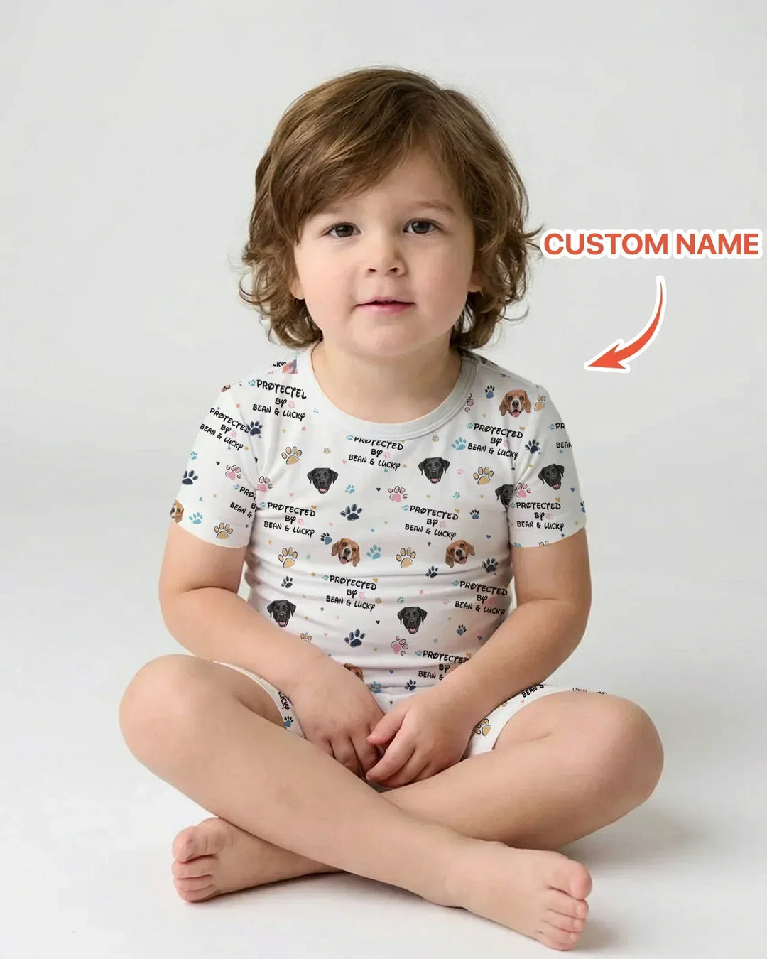 Custom Dogs Photo "Protected By" Bamboo Two Piece Short Sleeve Shorts Pajama Set