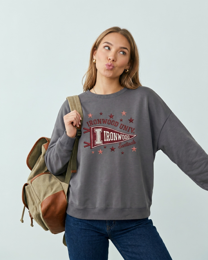 Custom College Pennant Embroidered Bamboo Adult Crewneck Sweatshirt