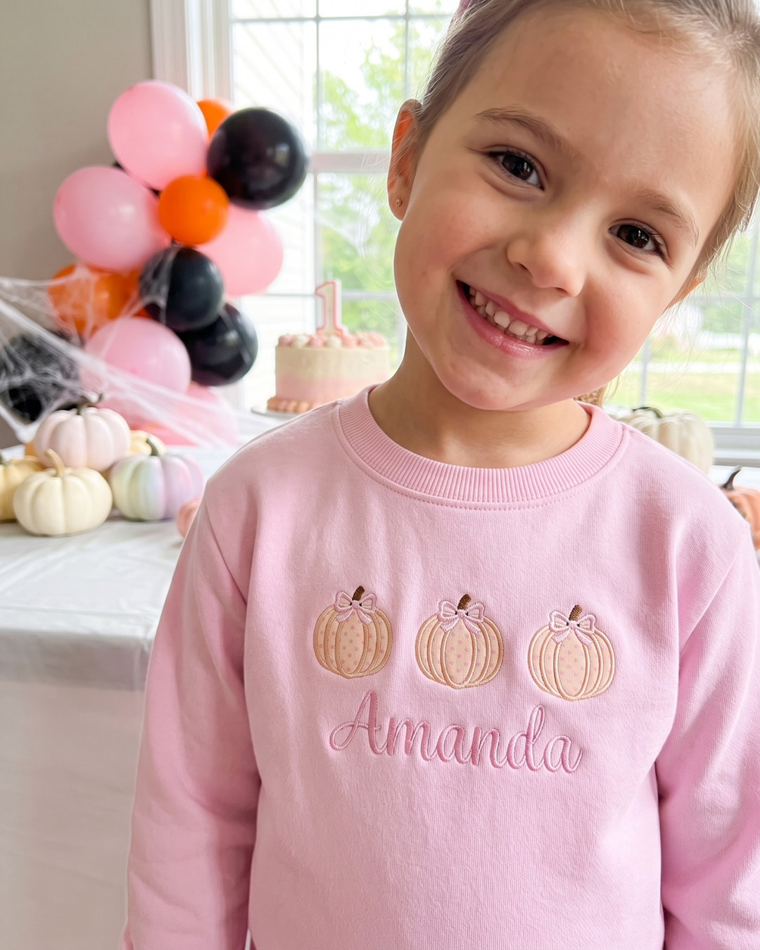 Custom Name Sweet Pumpkin Bow Embroidered Bamboo Crewneck Sweatshirt