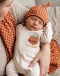 Custom Name Little Pumpkin Gingham Applique Embroidered Bamboo Zipper Footie