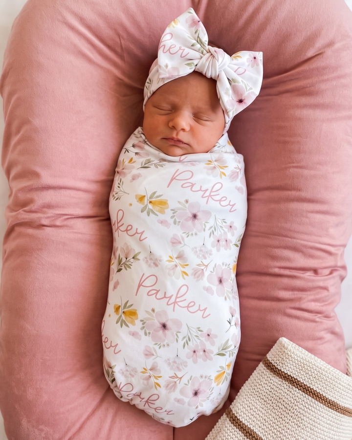 Blush Wildflower Bamboo Swaddle Blanket
