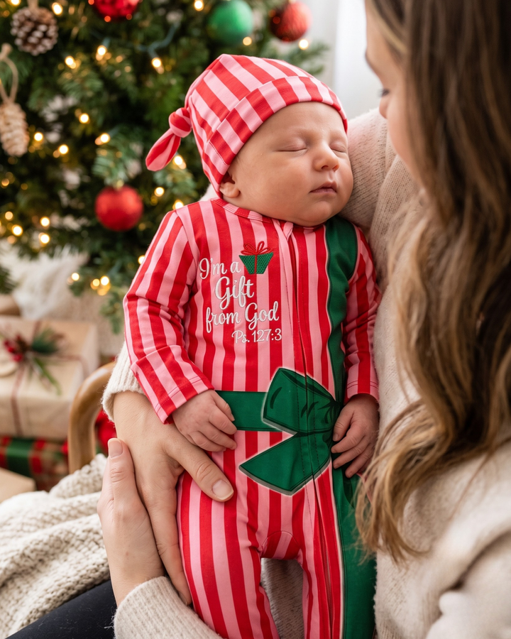 Sweetest Gift from God Embroidered Bamboo Zipper Footie