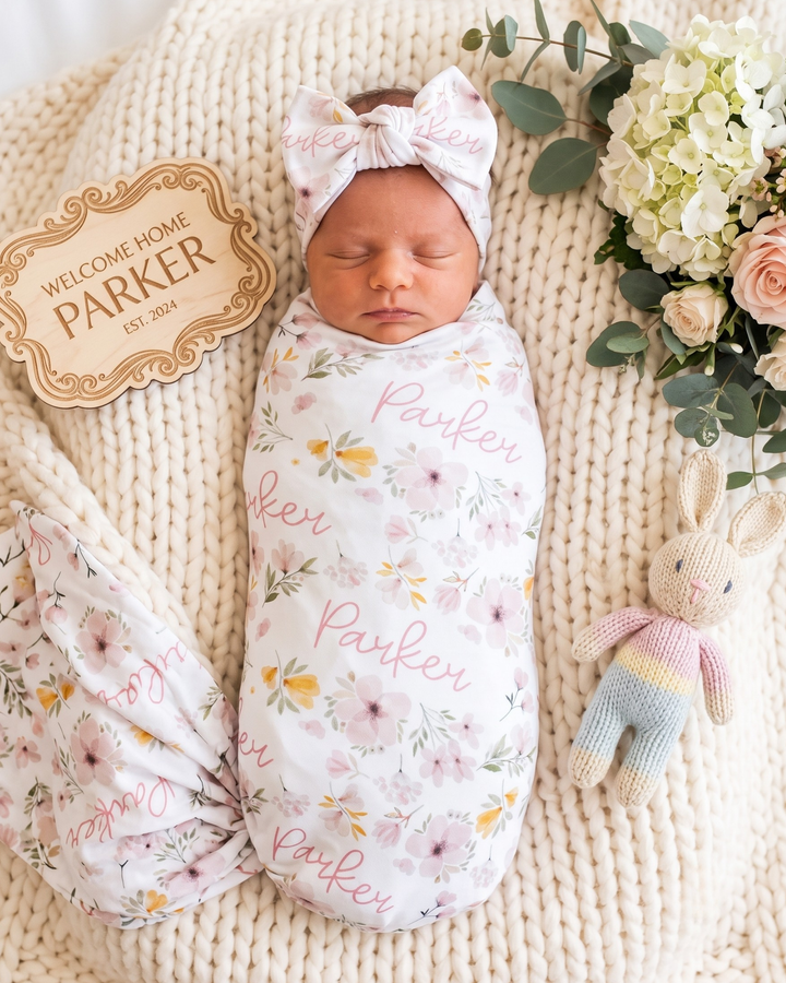 Blush Wildflower Bamboo Swaddle Blanket