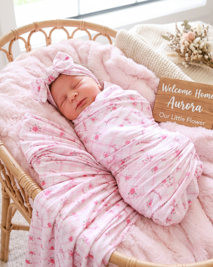 Blush Rose Lattice Bamboo Swaddle Blanket