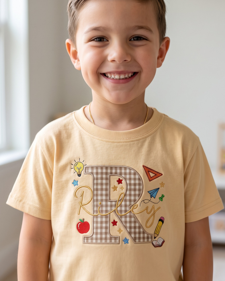 Custom Name School Spirit Applique Embroidered Bamboo Crewneck T-Shirt