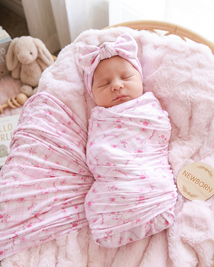 Blush Rose Lattice Bamboo Swaddle Blanket
