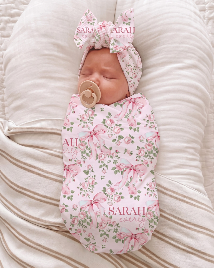 Sweet Rose Bouquet & Ribbon Bliss Bamboo Swaddle Blanket