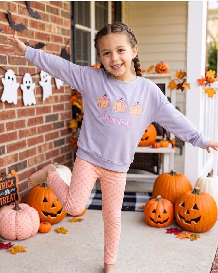 Custom Name Sweet Pumpkin Bow Embroidered Bamboo Crewneck Sweatshirt