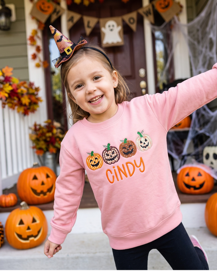 Custom Name Jack-O-Lantern Applique Embroidered Bamboo Crewneck Sweatshirt