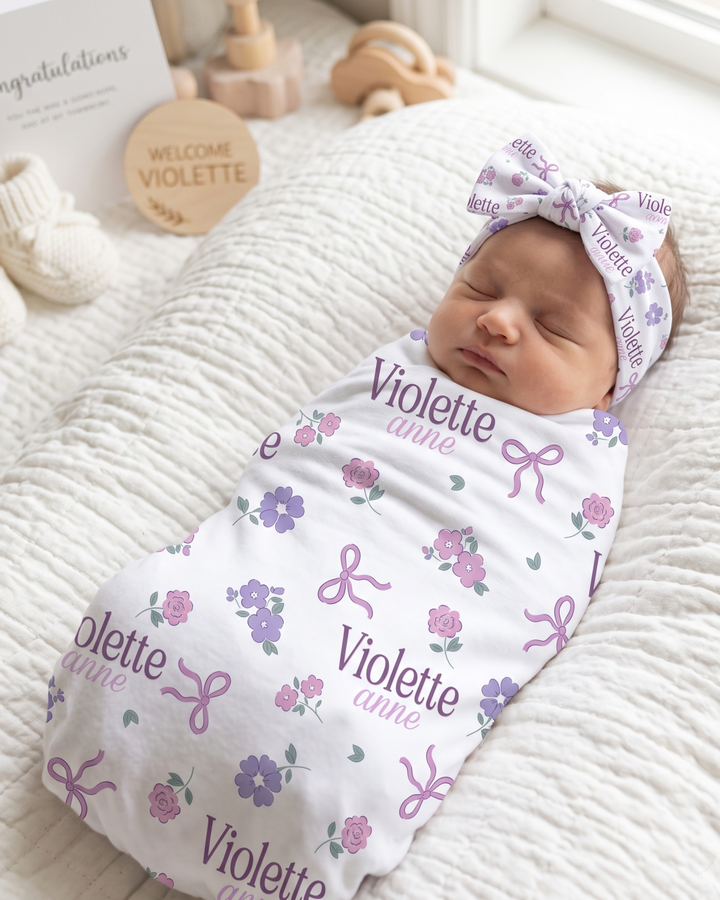 Violet Bow Garden Bamboo Swaddle Blanket