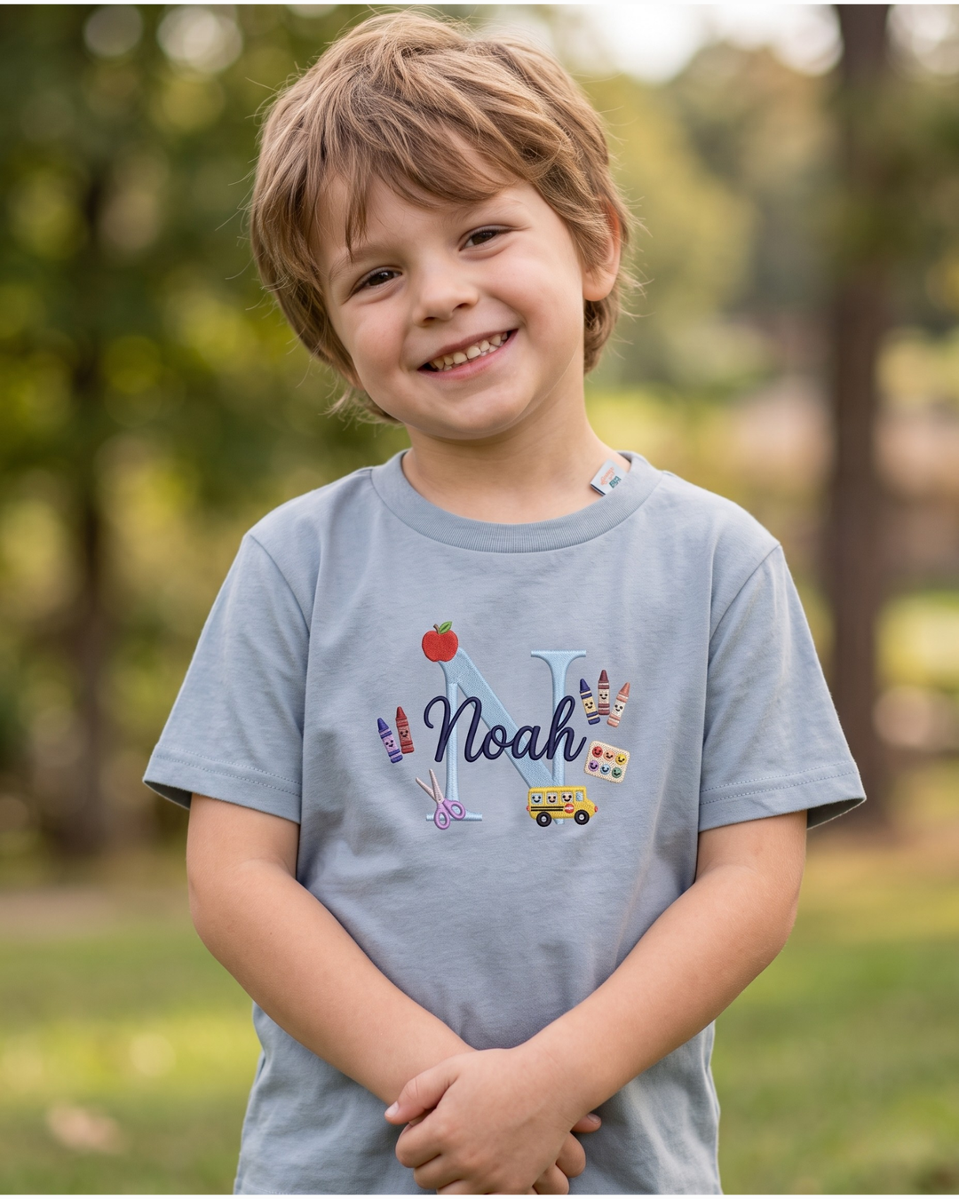 Custom Name Packed for School Embroidered Bamboo Crewneck T-Shirt