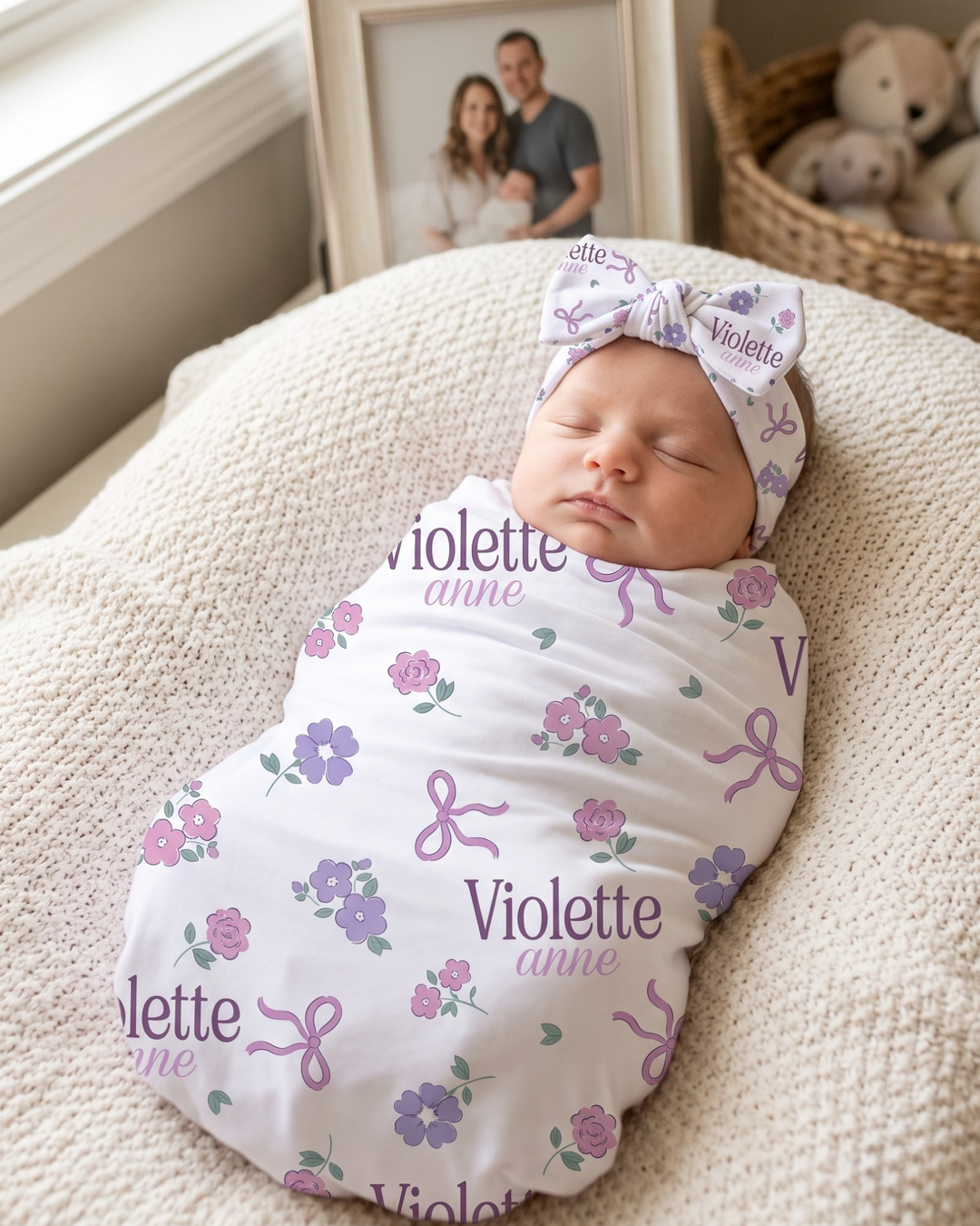 Violet Bow Garden Bamboo Swaddle Blanket