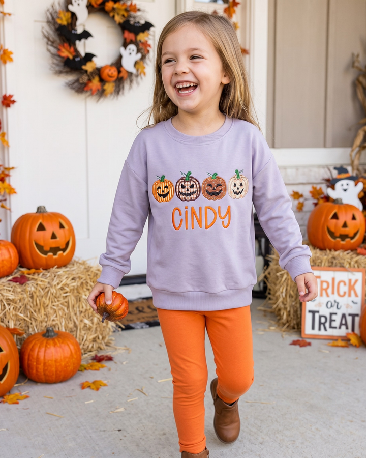 Custom Name Jack-O-Lantern Applique Embroidered Bamboo Crewneck Sweatshirt