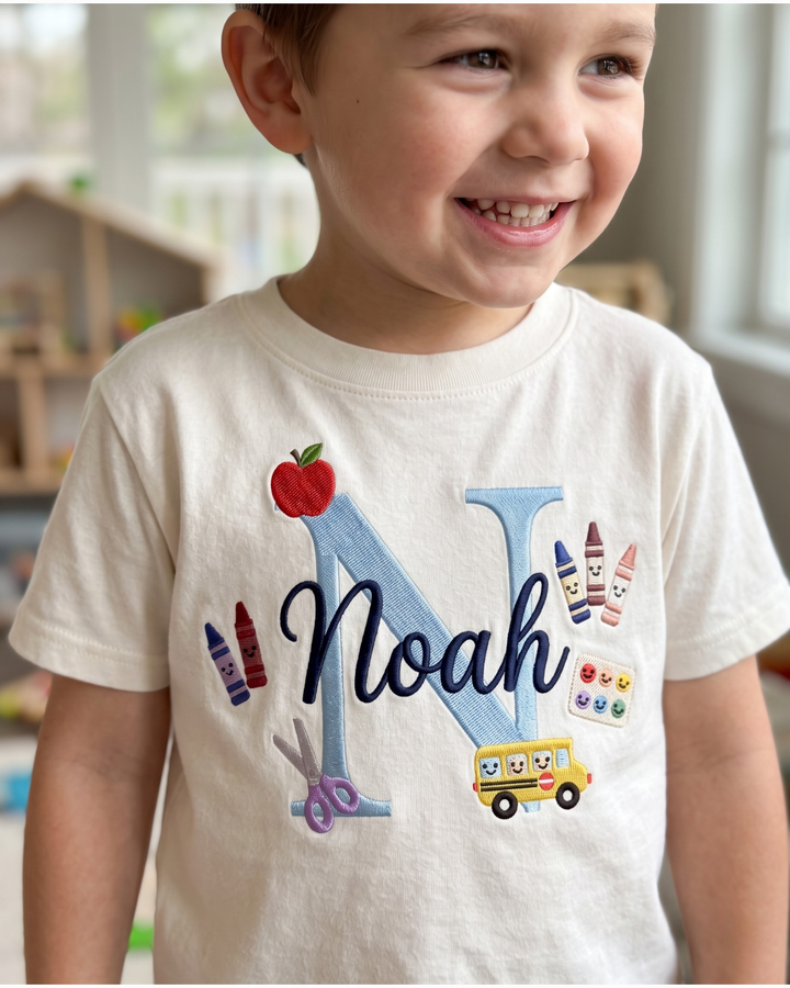 Custom Name Packed for School Embroidered Bamboo Crewneck T-Shirt
