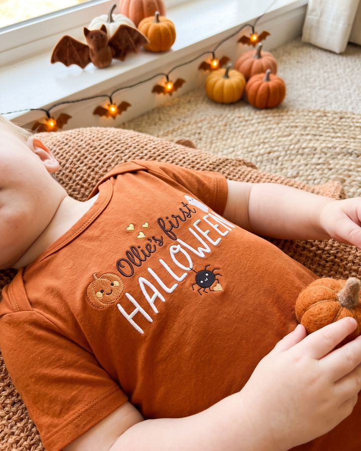 Custom Name First Halloween Embroidered Bamboo Bodysuit