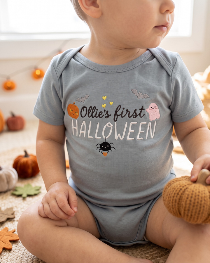 Custom Name First Halloween Embroidered Bamboo Bodysuit