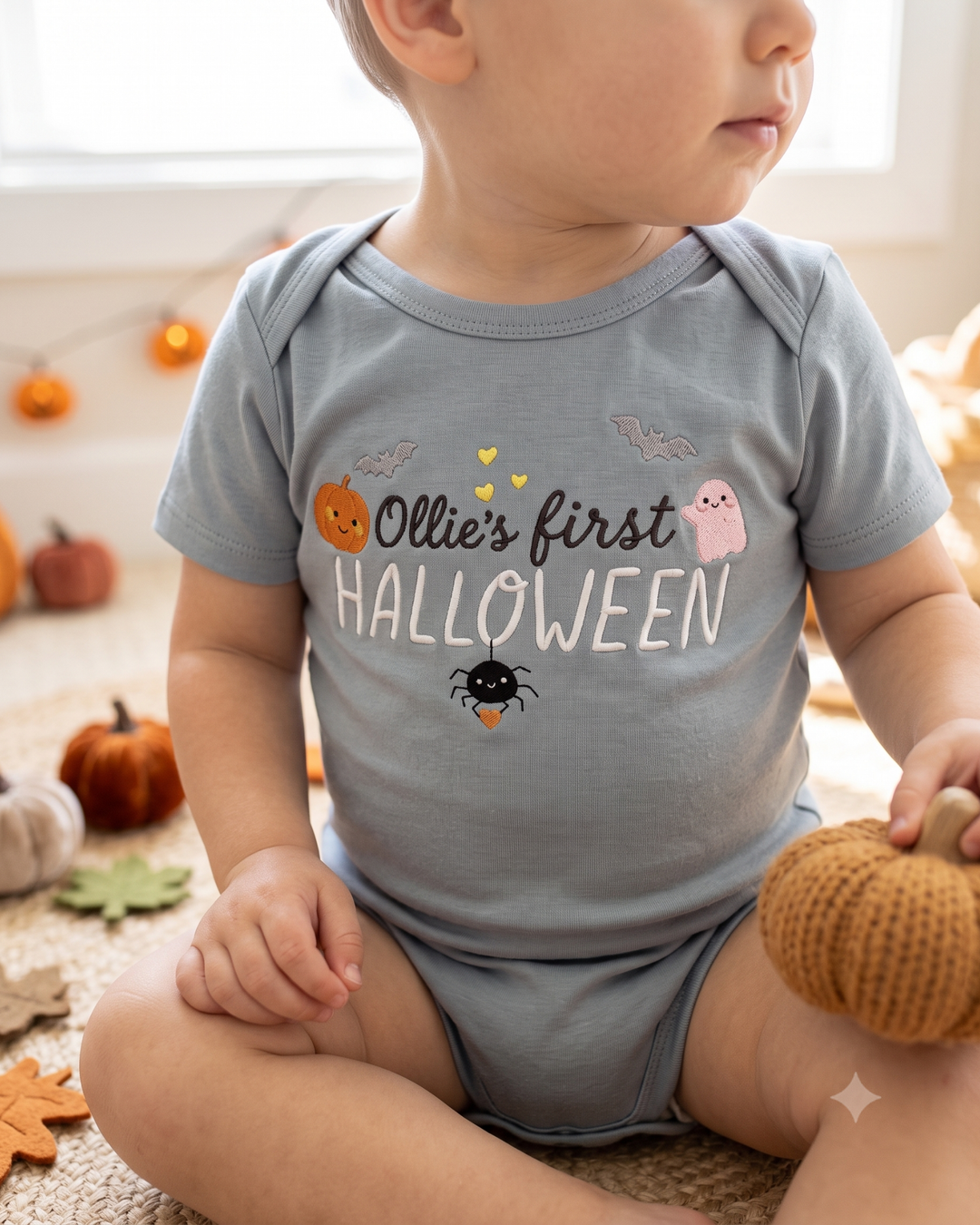 Custom Name First Halloween Embroidered Bamboo Bodysuit