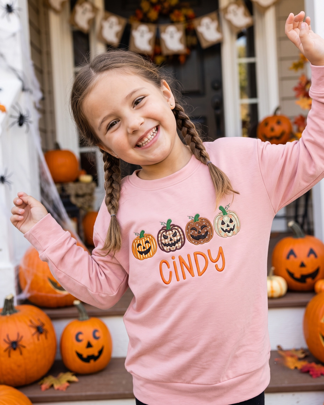 Custom Name Jack-O-Lantern Applique Embroidered Bamboo Crewneck Sweatshirt
