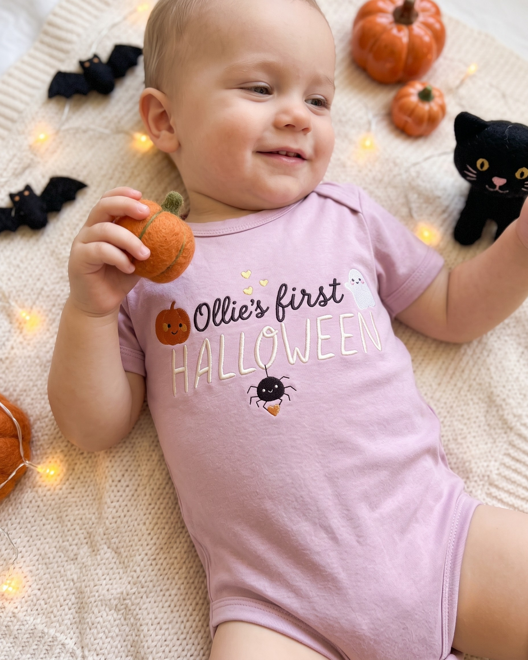 Custom Name First Halloween Embroidered Bamboo Bodysuit