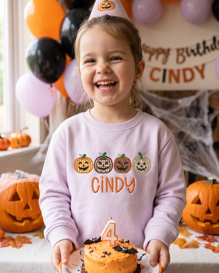Custom Name Jack-O-Lantern Applique Embroidered Bamboo Crewneck Sweatshirt