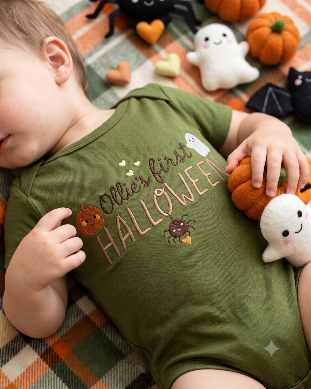 Custom Name First Halloween Embroidered Bamboo Bodysuit