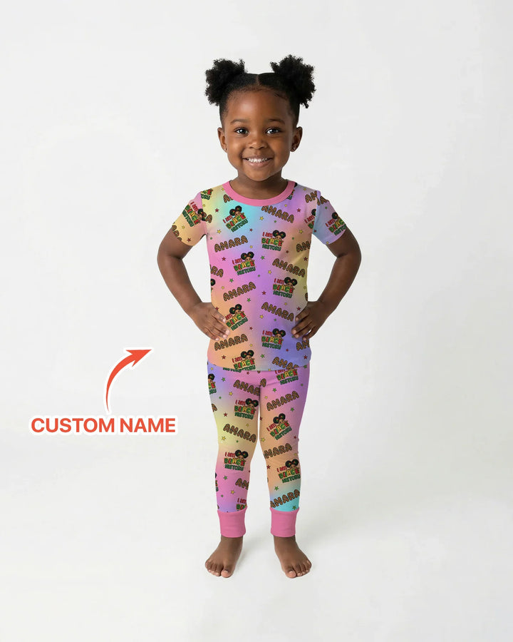 Custom Name I Am Black History Custom Bamboo Two Piece Short Sleeve Pajama Set