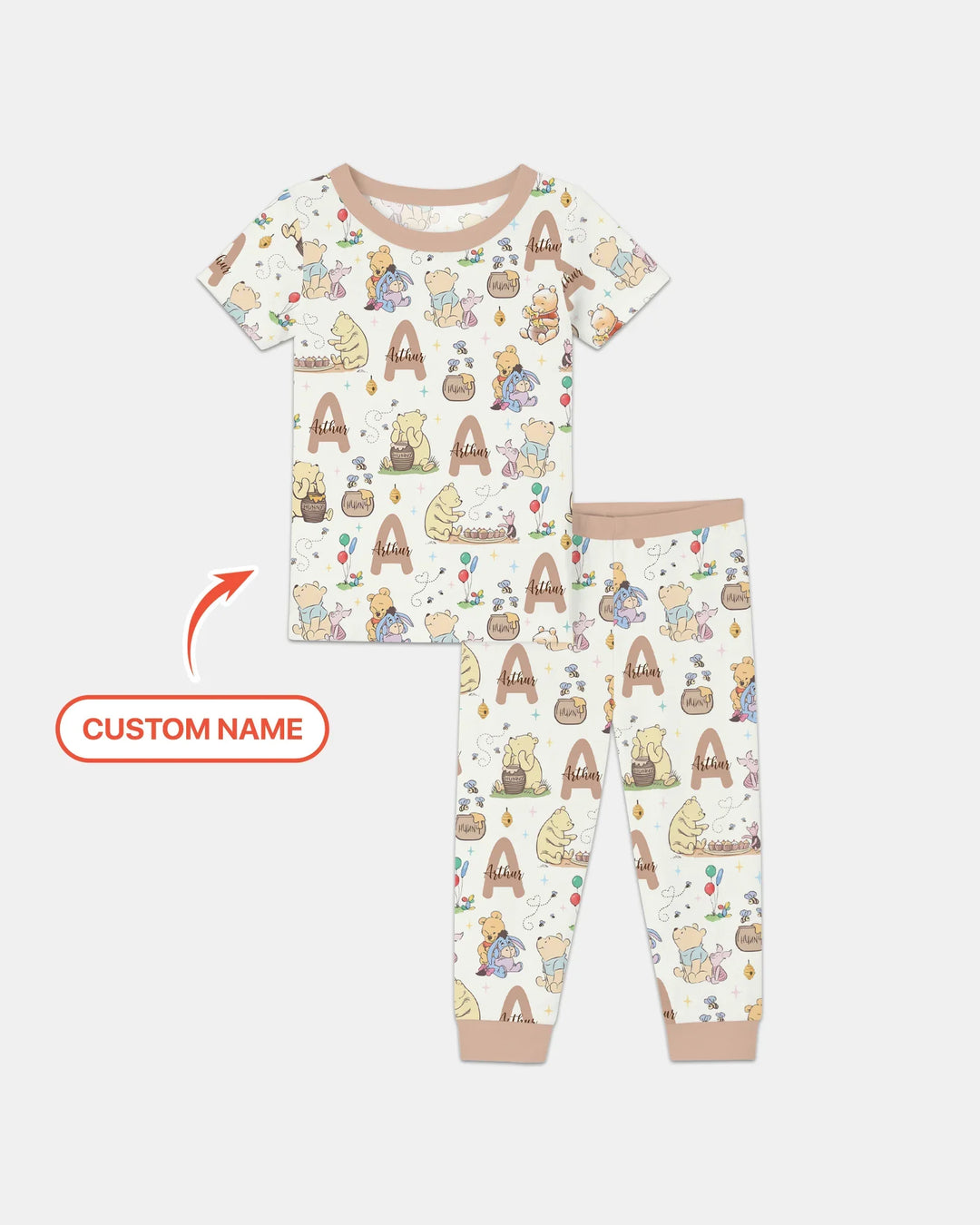 Honey Bear Monogram Bamboo Two Piece Short Sleeve Pajama Set