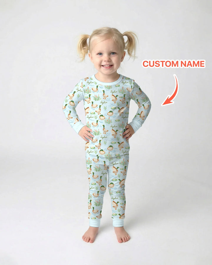 Personalized Mallard Duck Bamboo Two Piece Long Sleeve Pajama Set
