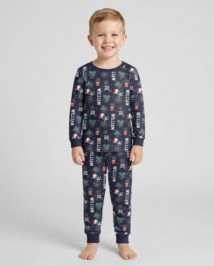 Custom Name Hockey Holiday Bamboo Two Piece Long Sleeve Pajama Set