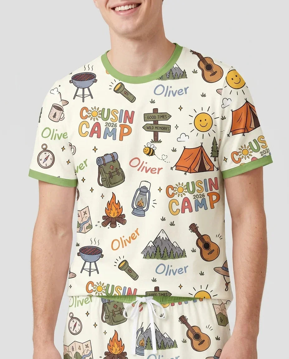 Custom Name Cousin Camp 2026 Bamboo Men Short Sleeve Short Pajama Set