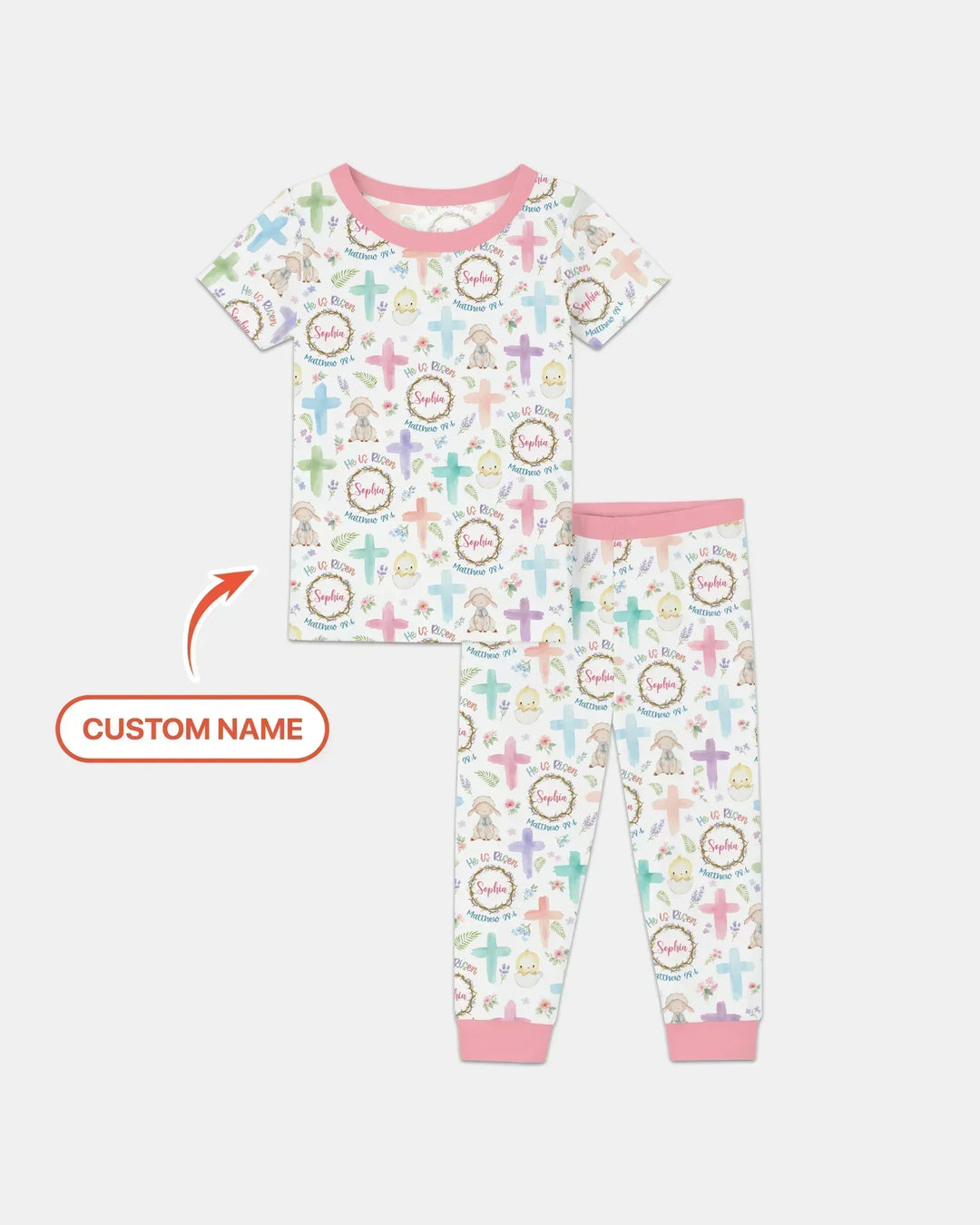 He Is Risen Personalized Bamboo Two Piece Short Sleeve Pajama Set