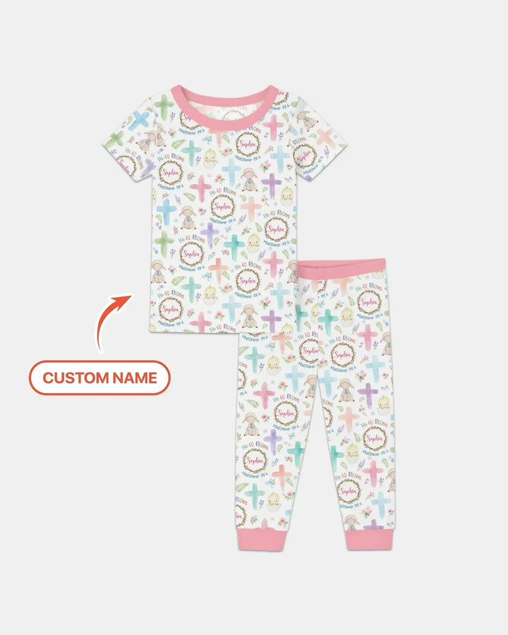 He Is Risen Personalized Bamboo Two Piece Short Sleeve Pajama Set