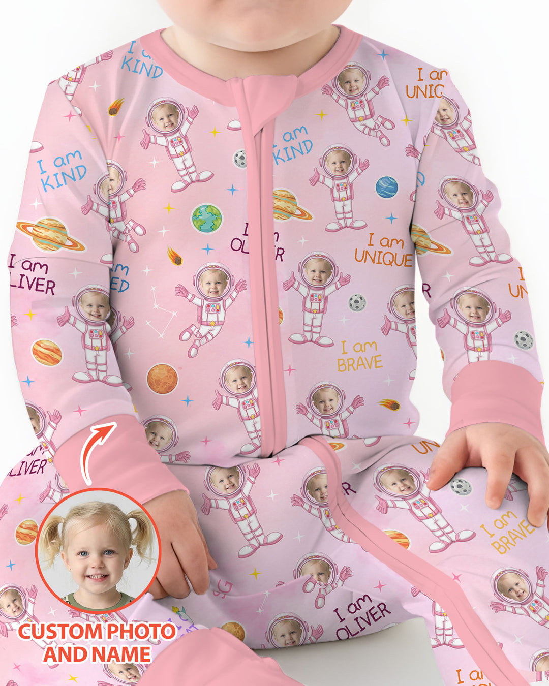 Custom Photo Kid Affirmations I Am Kind Astronaut Bamboo Convertible Zippy
