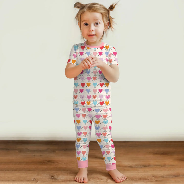 Sweet Hearts Bamboo Two Piece Short Sleeve Pajama Set