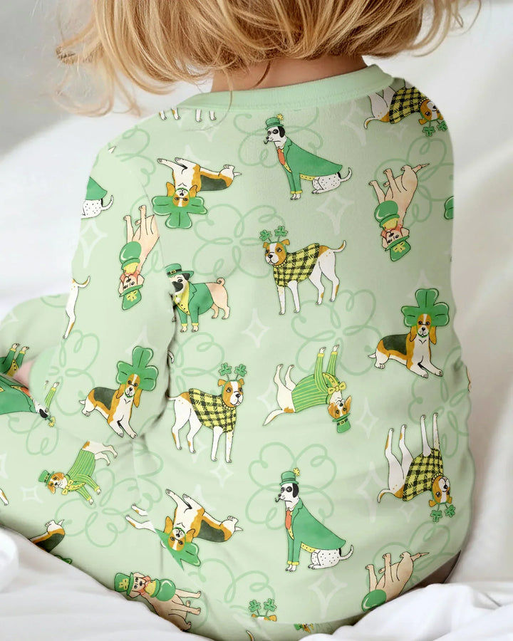 St. Patrick's Day Puppies Bamboo Two Piece Long Sleeve Pajama Set