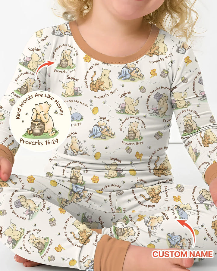 Kind Words Are Like Honey Custom Name Bamboo Two Piece Long Sleeve Pajama Set