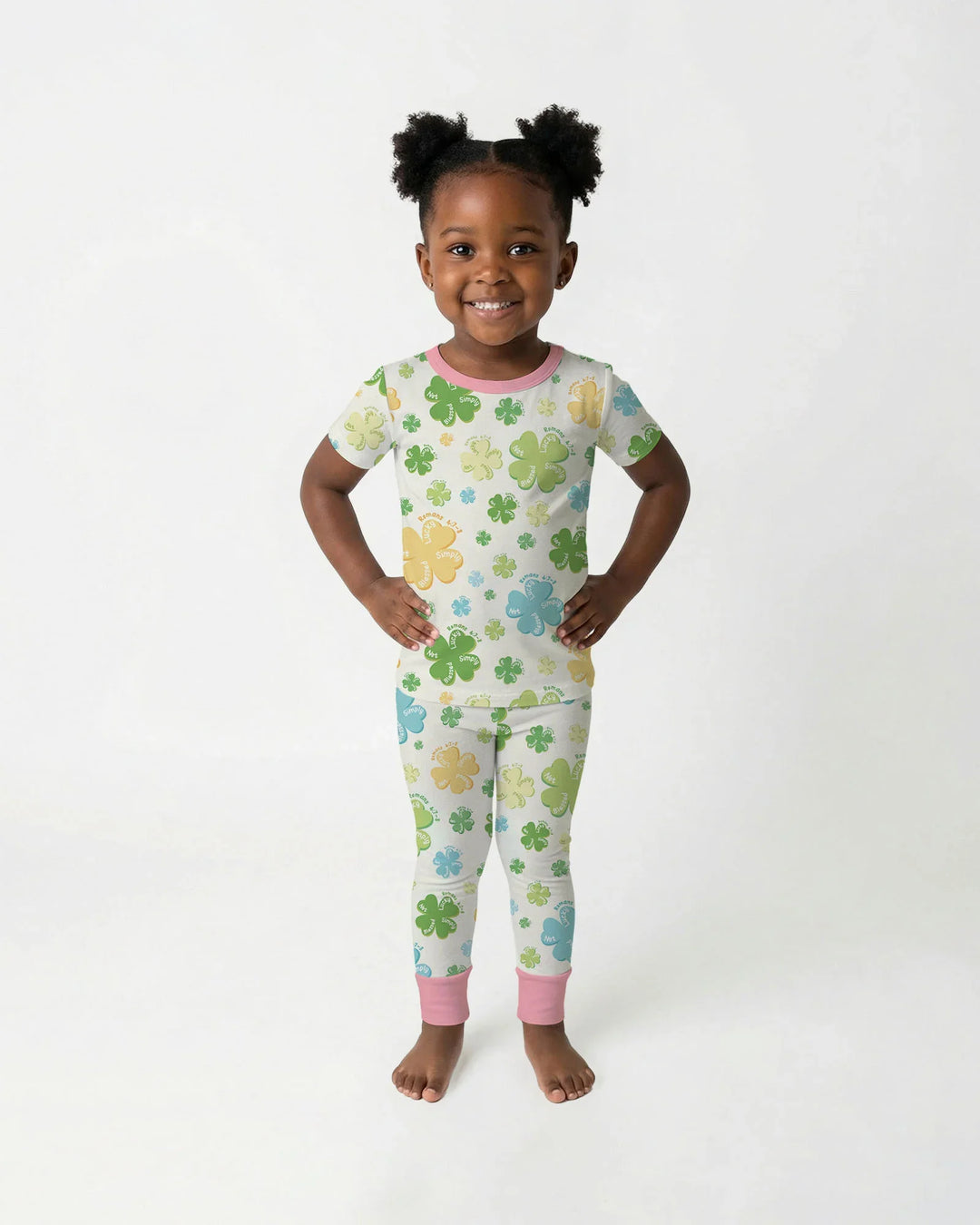 Shamrocks Print St. Patrick's Day Bamboo Two Piece Short Sleeve Pajama Set