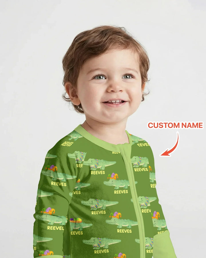 Custom Name Mardi Gras Gator Bamboo Convertible Zippy