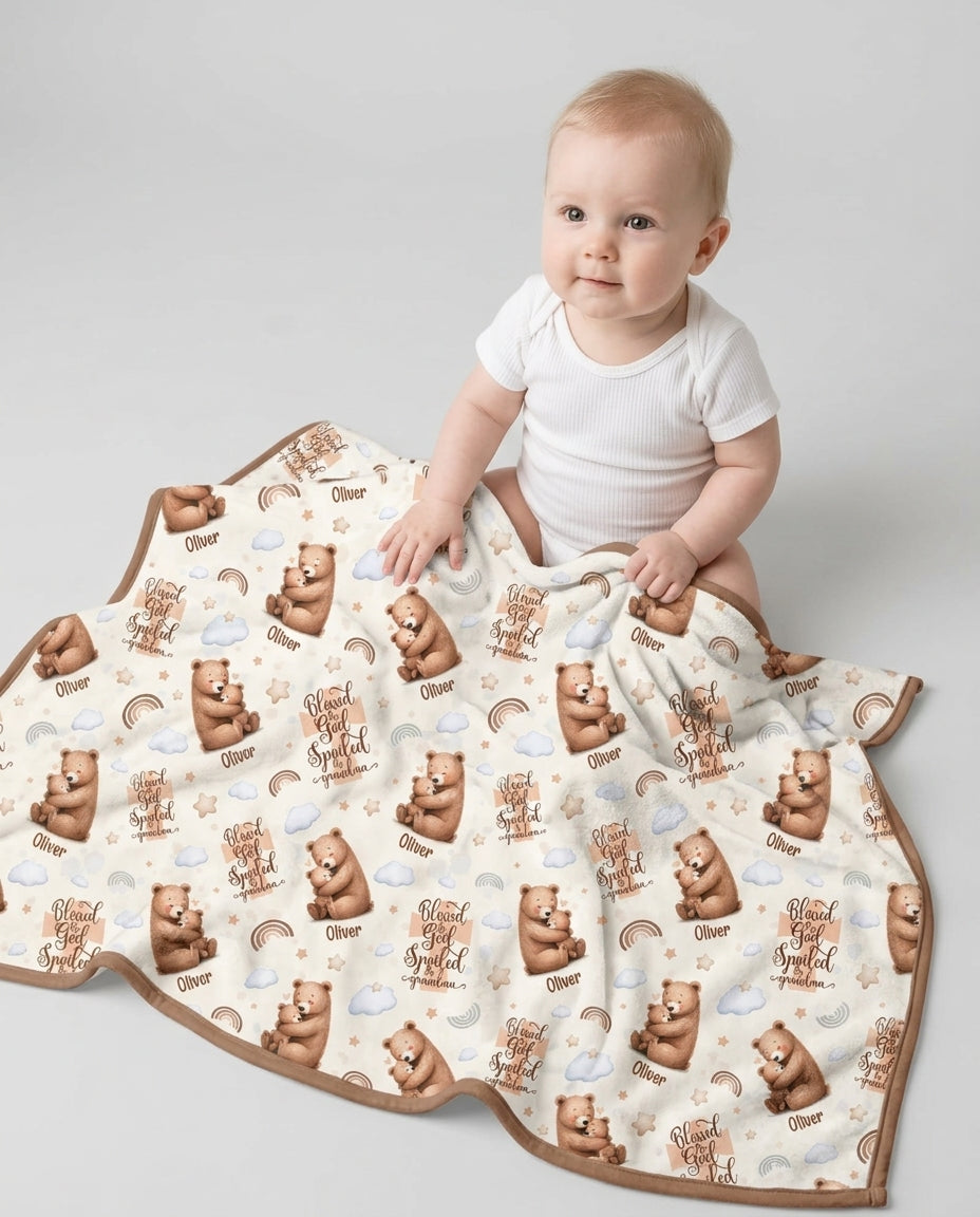 Custom Name Blessed By God Spoiled By Grandma Bamboo Blanket