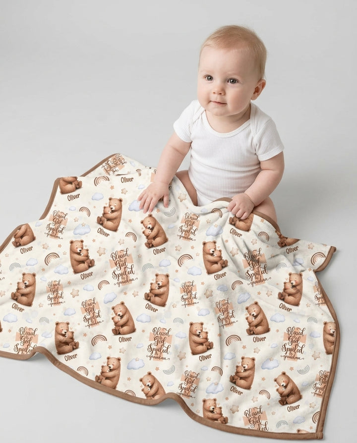 Custom Name Blessed By God Spoiled By Grandma Bamboo Blanket