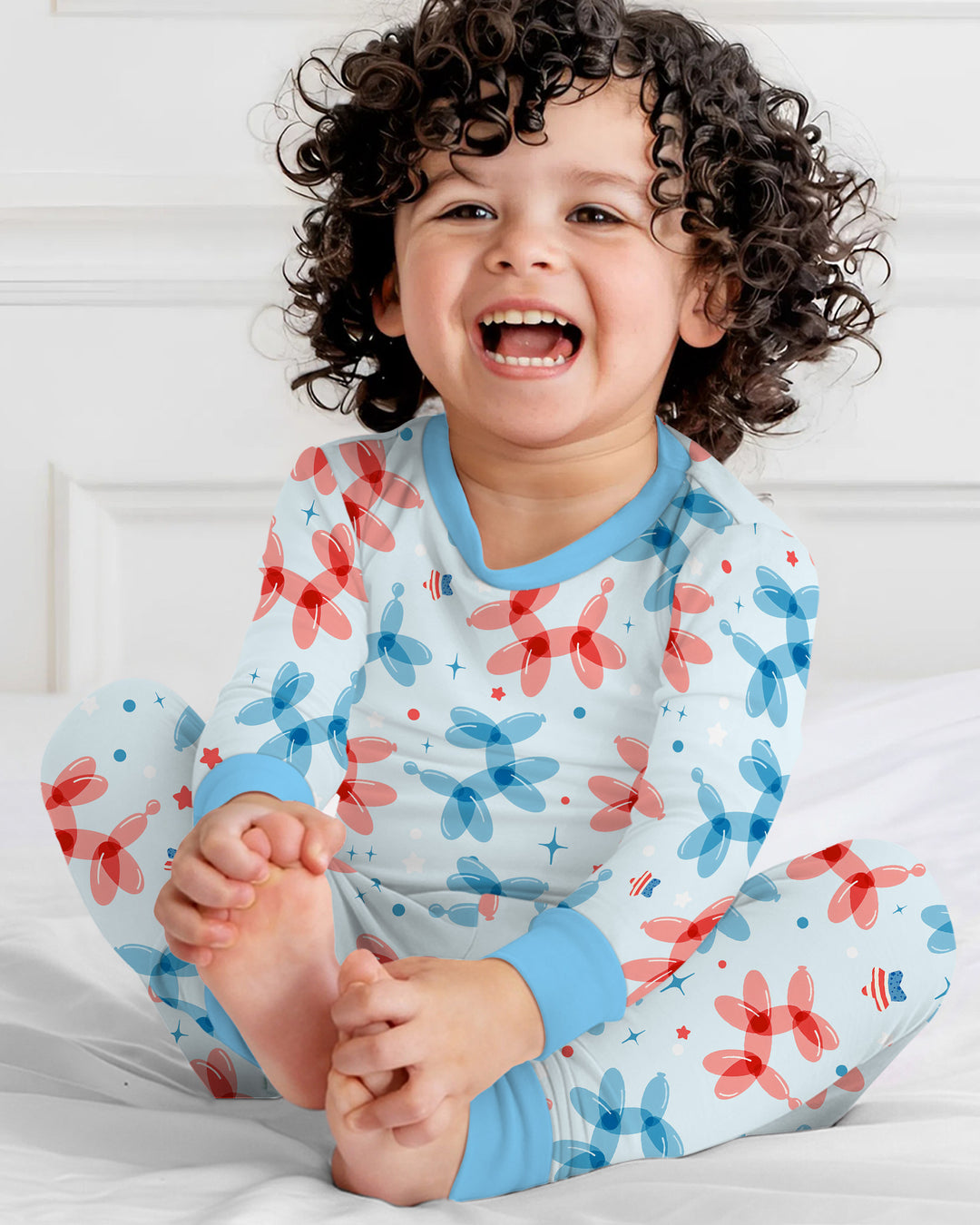 American Balloon Dog Party Bamboo Two Piece Long Sleeve Pajama Set