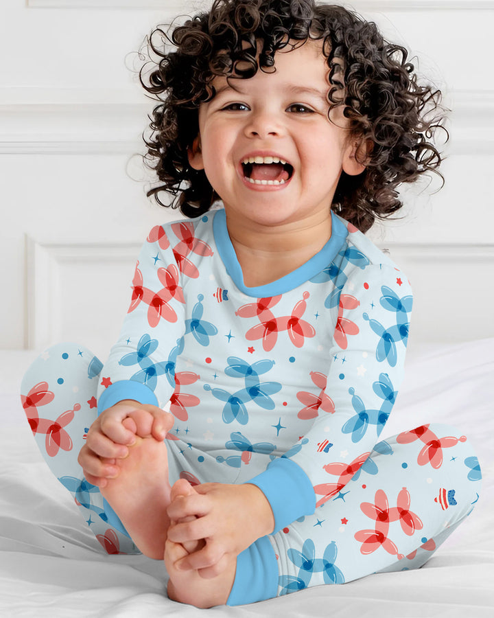 American Balloon Dog Party Bamboo Two Piece Long Sleeve Pajama Set