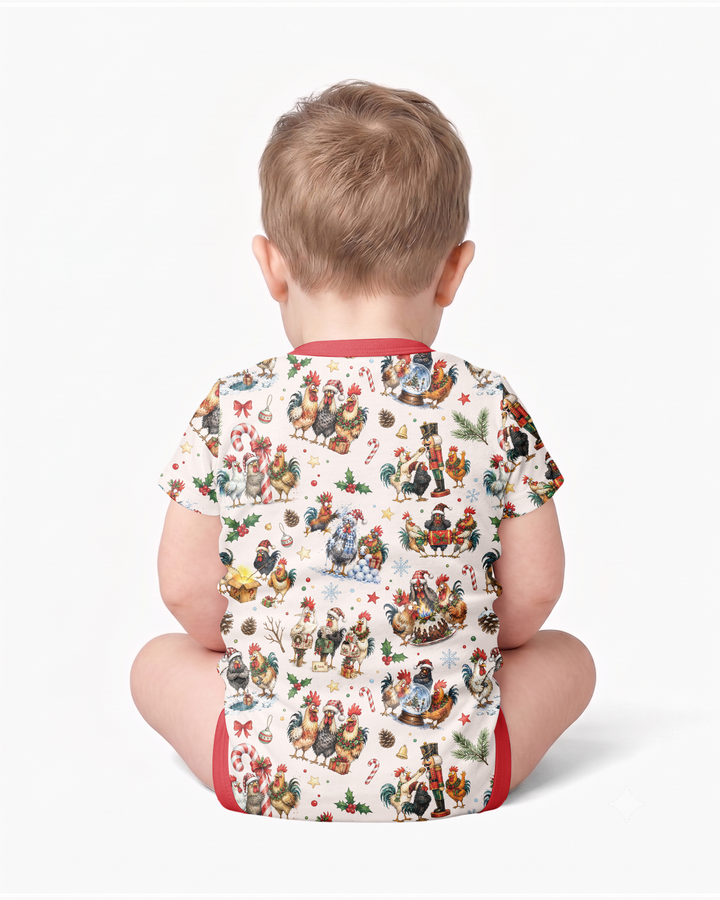Funny Roosters On Christmas Bamboo Bodysuit
