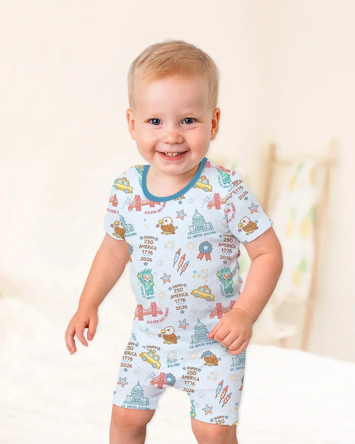 250 Years Of Freedom Bamboo Two Piece Short Sleeve Shorts Pajama Set
