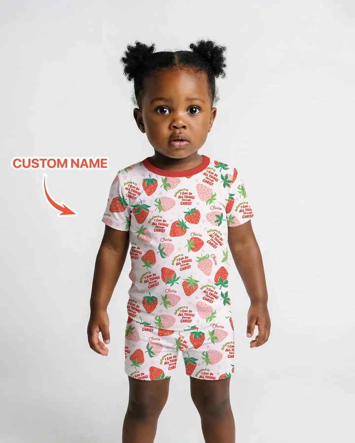 I Can Do All Things Through Christ Bamboo Two Piece Short Sleeve Shorts Pajama Set