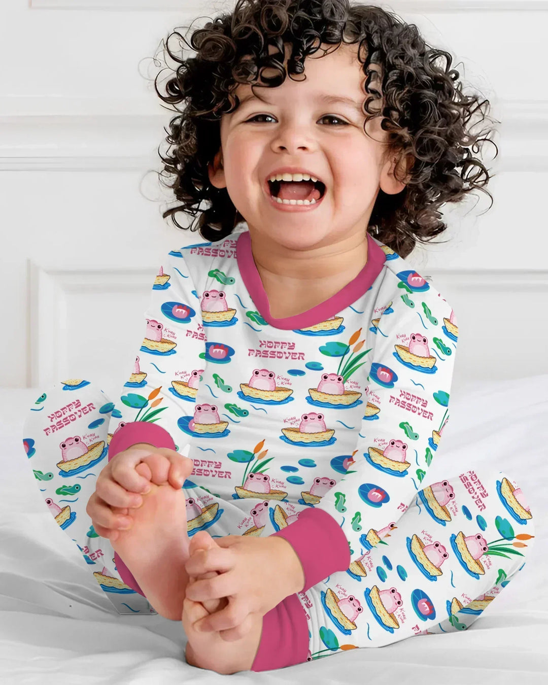 Hoppy Passover Family Matching Bamboo Two Piece Long Sleeve Pajama Set