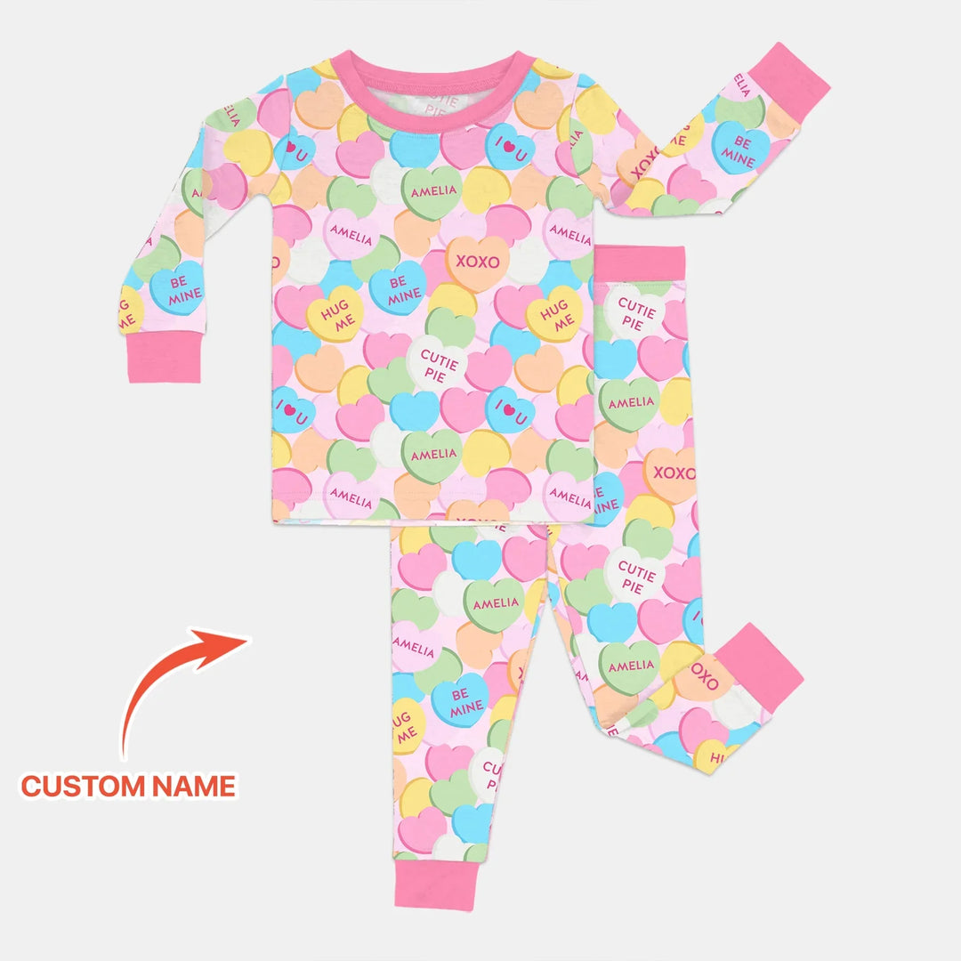Valentine Candy Crush Family Matching Bamboo Two Piece Long Sleeve Pajama Set