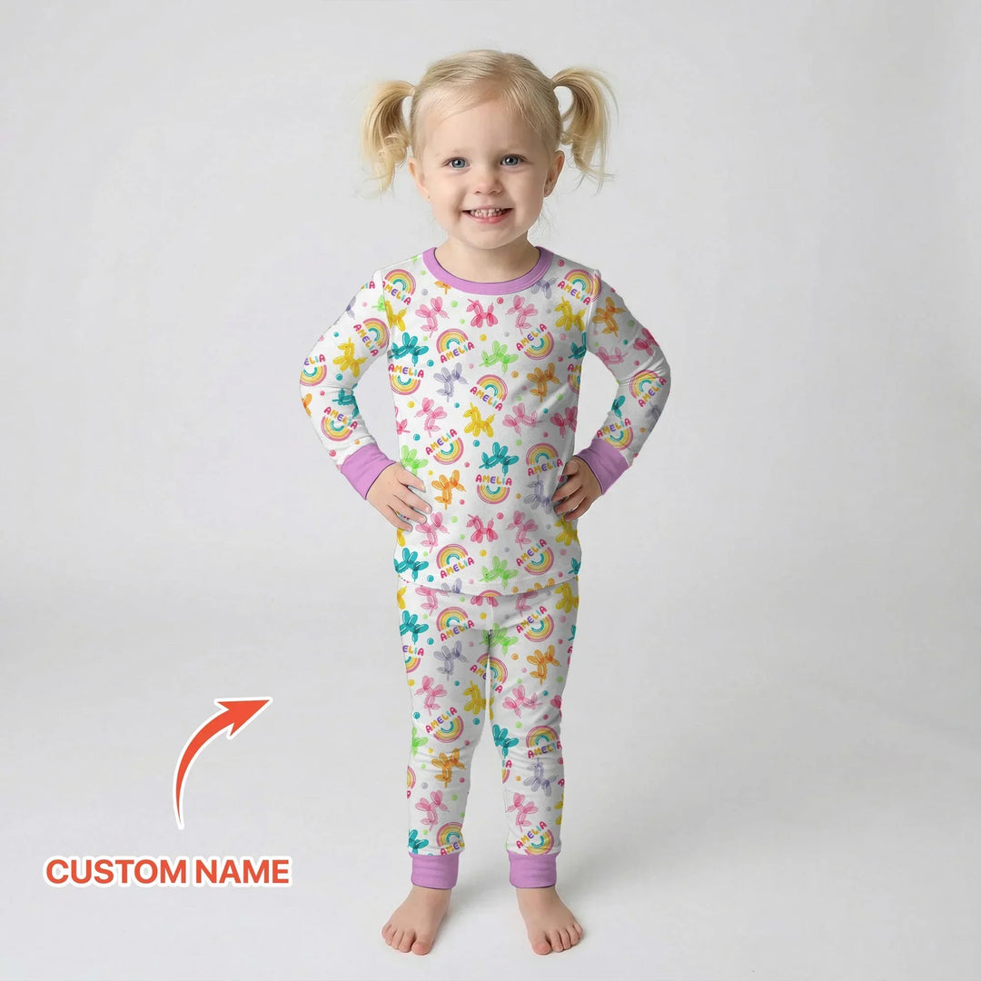 Sweet Balloon Dreams Custom Name Bamboo Two Piece Long Sleeve Pajama Set